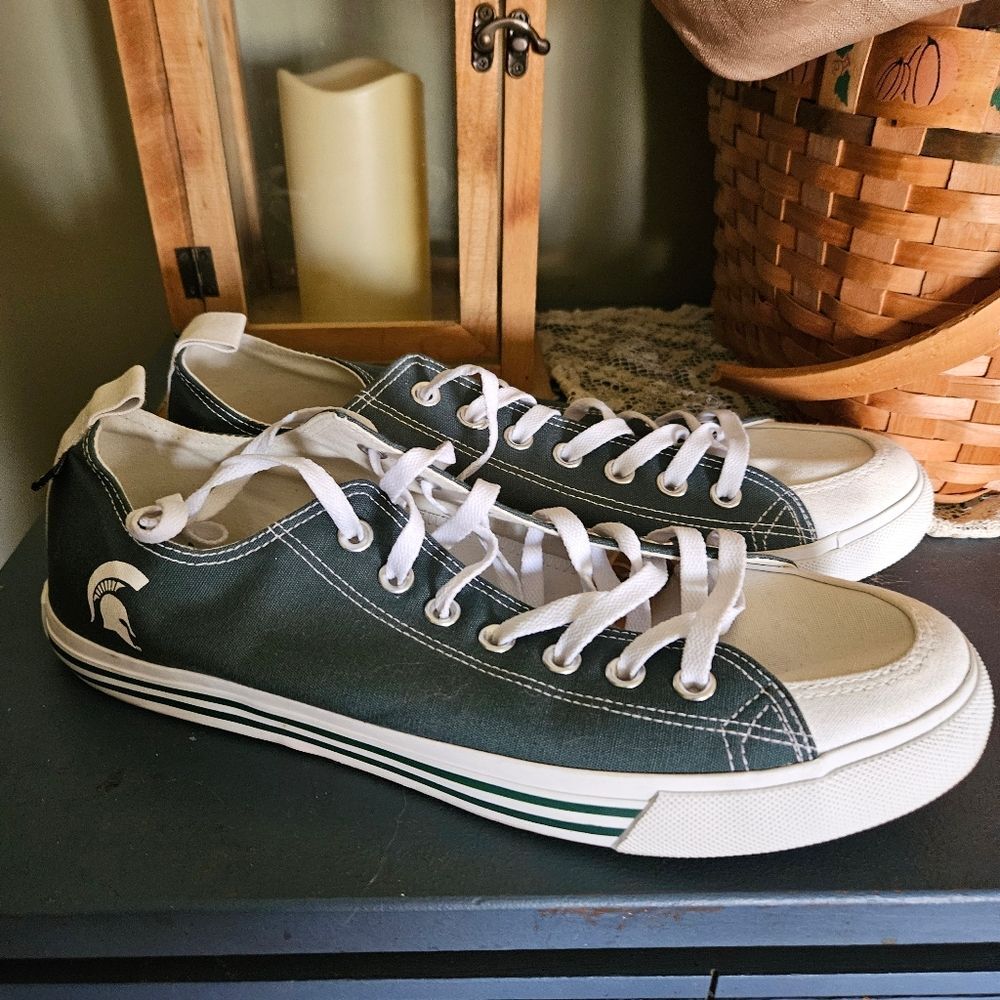 Michigan State Spartans SKICKS Tailgate Sneakers Green White Sz 12 MSU Fan Gear‎